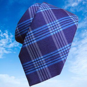 $440 BRIONI Purple Blue Check Geometric Handmade Striped Silk Wool Neck Tie